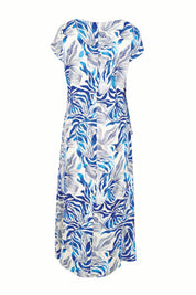 Product shot of the The Printed Popover Dress - Bluebloom in colour Bluebloom, from the back