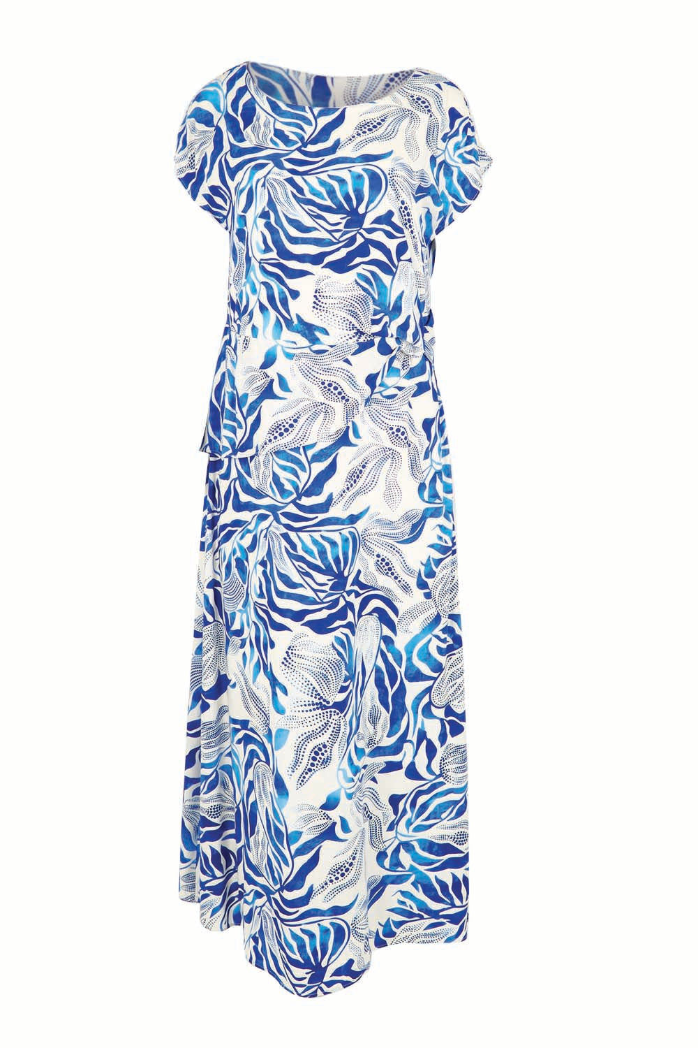 Product shot of the The Printed Popover Dress - Bluebloom in colour Bluebloom, from the front