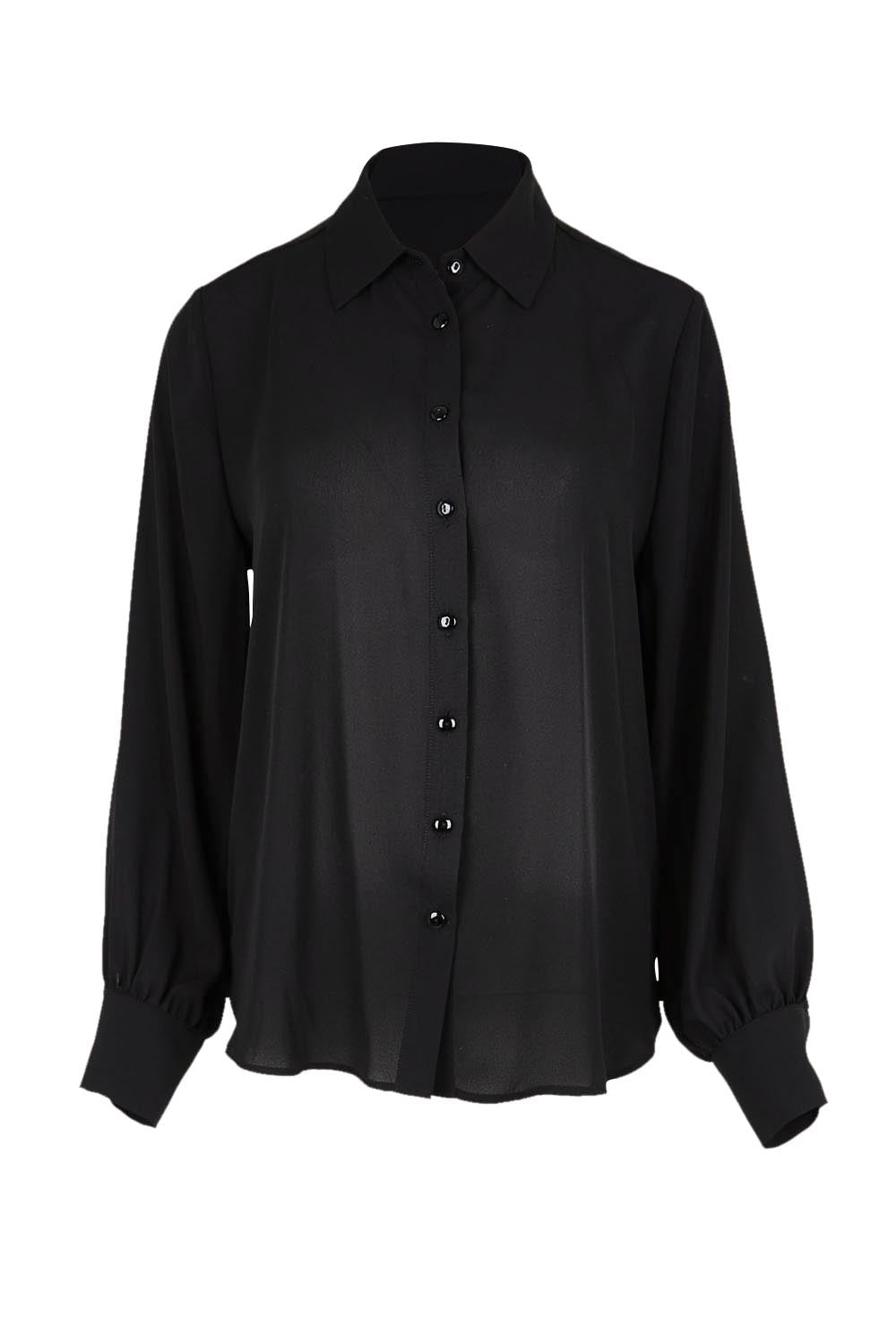 Product shot of the The Allure Georgette Shirt – Black in colour Black, from the front