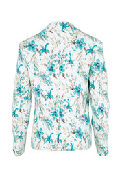 Product shot of the The Printed Stretch Pocket Blazer – Aquafleur in colour Aquafleur, from the back