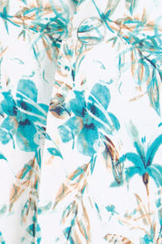 Product shot of the The Printed Stretch Pocket Blazer – Aquafleur in colour Aquafleur, showing detail