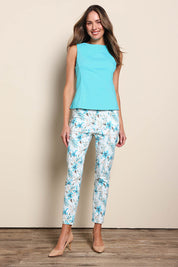 Model Madelinec wearing size 10 of the The Stretch Boat Neck Top – Aquablue in colour Aquablue, from the front