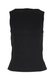 Product shot of the The Stretch Boat Neck Top – Black in colour Black, from the front