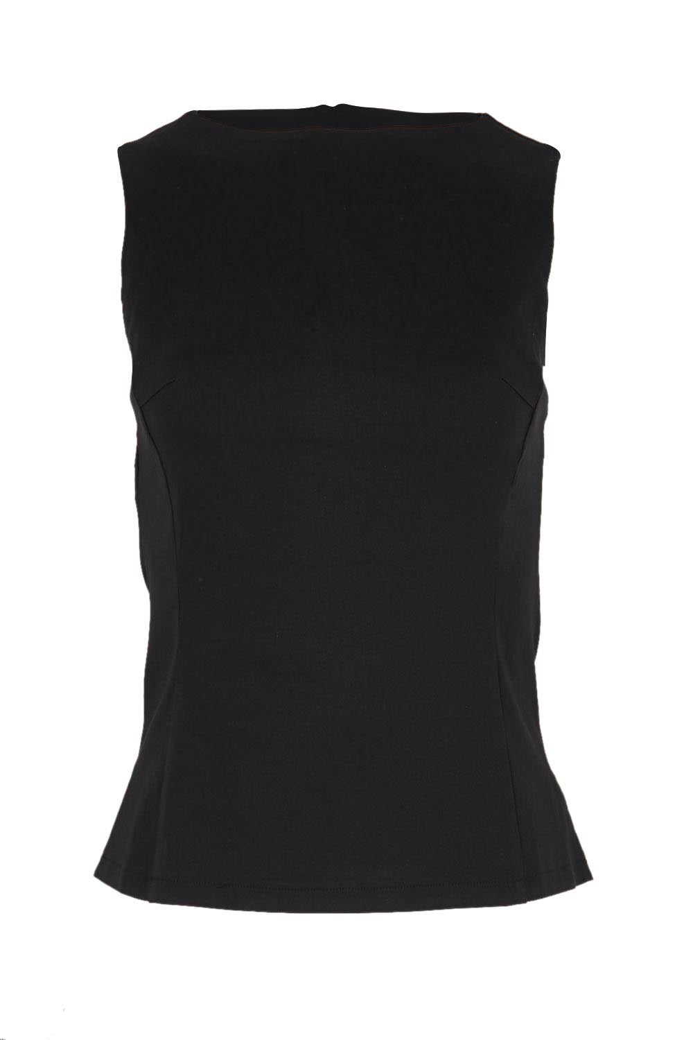 Product shot of the The Stretch Boat Neck Top – Black in colour Black, from the front