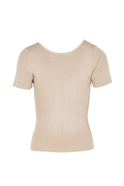 Product shot of the The Reversible Rib Knit Top – Biscotti in colour Biscotti, from the back