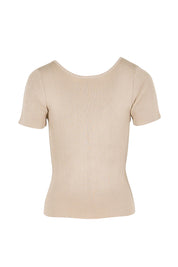 Product shot of the The Reversible Rib Knit Top – Biscotti in colour Biscotti, from the back