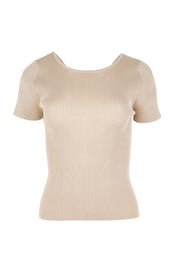 Product shot of the The Reversible Rib Knit Top – Biscotti in colour Biscotti, showing detail