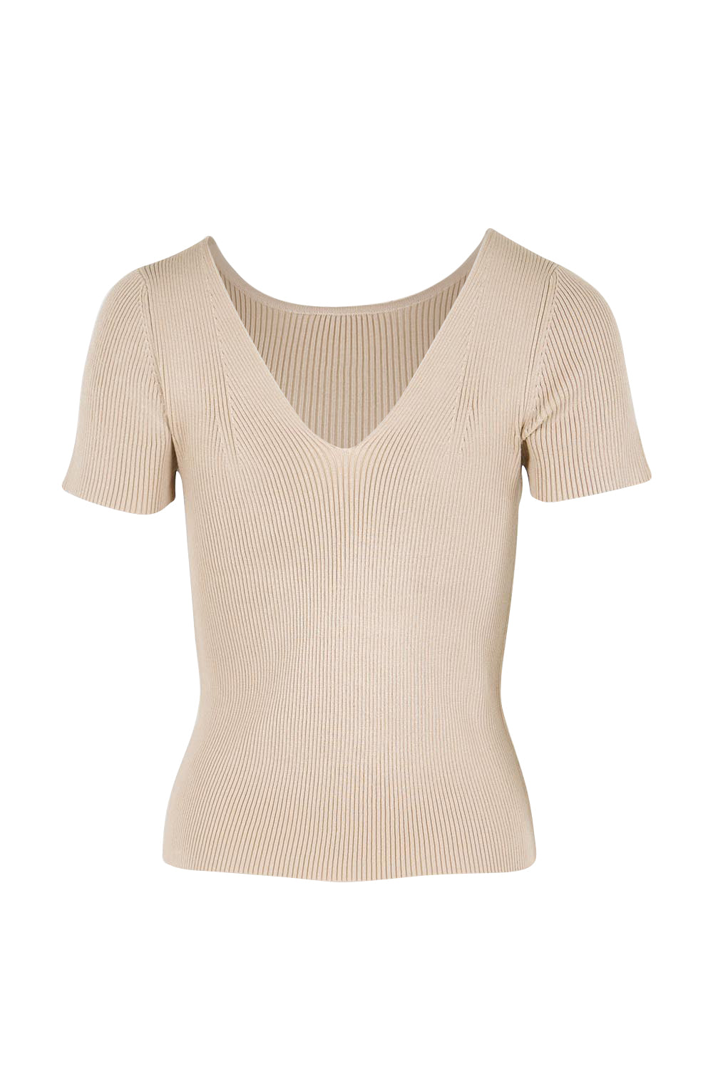 Product shot of the The Reversible Rib Knit Top – Biscotti in colour Biscotti, showing detail