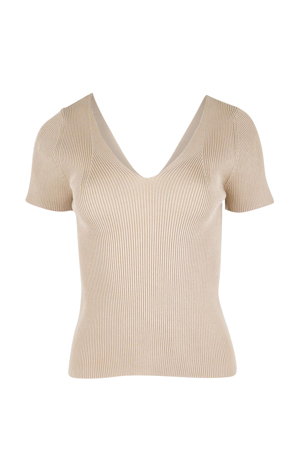 Product shot of the The Reversible Rib Knit Top – Biscotti in colour Biscotti, from the front