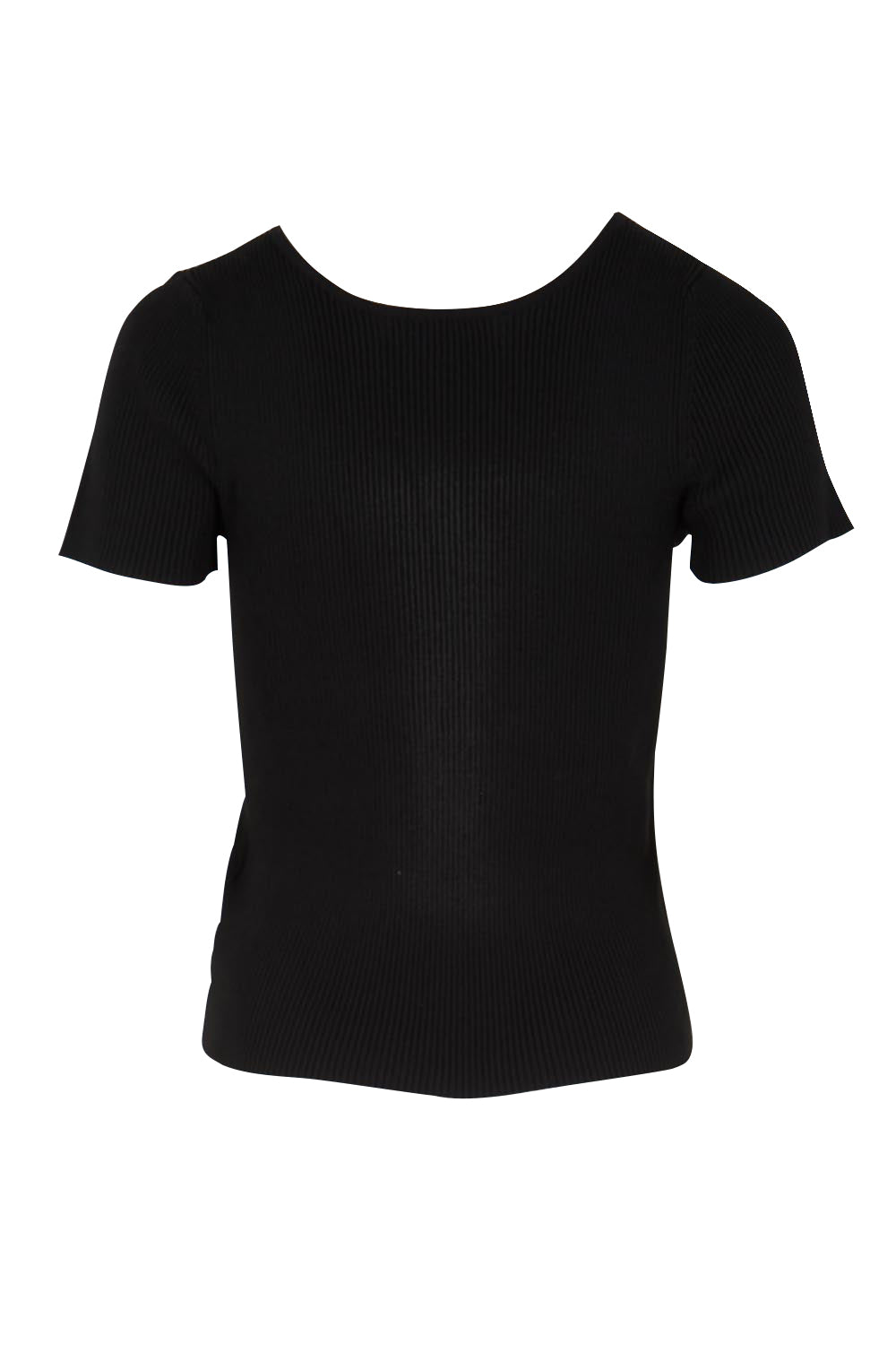 Product shot of the The Reversible Rib Knit Top – Black in colour Black, from the back