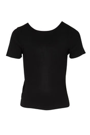 Product shot of the The Reversible Rib Knit Top – Black in colour Black, from the back