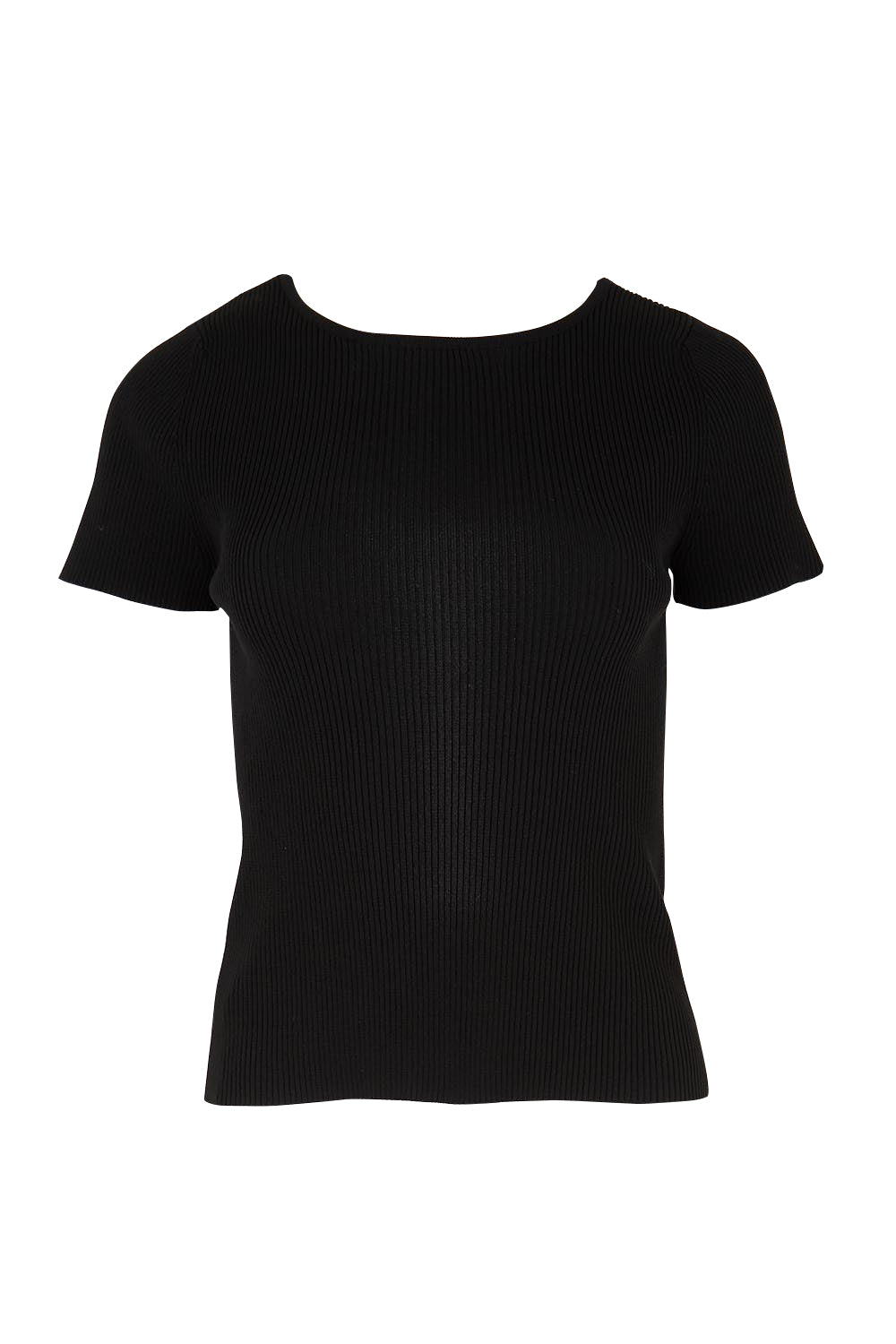 Product shot of the The Reversible Rib Knit Top – Black in colour Black, showing detail