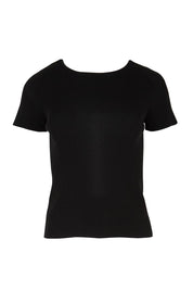 Product shot of the The Reversible Rib Knit Top – Black in colour Black, showing detail