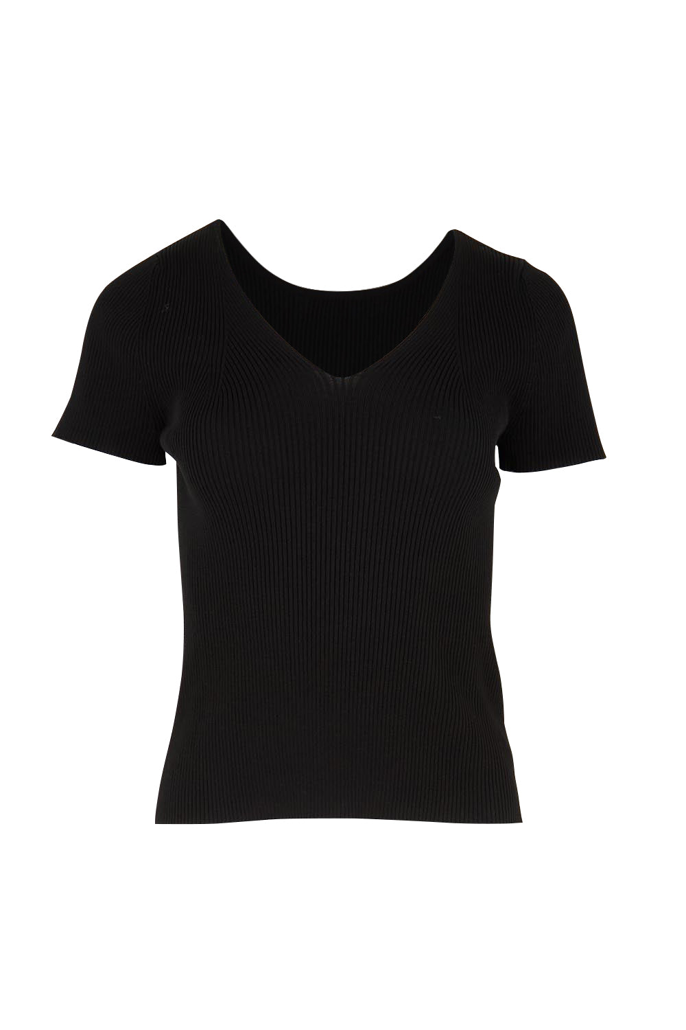 Product shot of the The Reversible Rib Knit Top – Black in colour Black, from the front