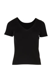 Product shot of the The Reversible Rib Knit Top – Black in colour Black, from the front