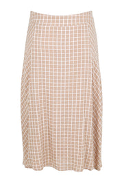 Product shot of the The Bias Panel Check Skirt - Sand in colour Sand, from the back