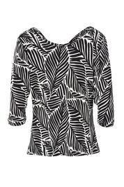 Product shot of The Printed Reversible Cowl Neck Top in colour Leaf (Black), from the back