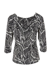 Product shot of The Printed Reversible Cowl Neck Top in colour Leaf (Black), detail