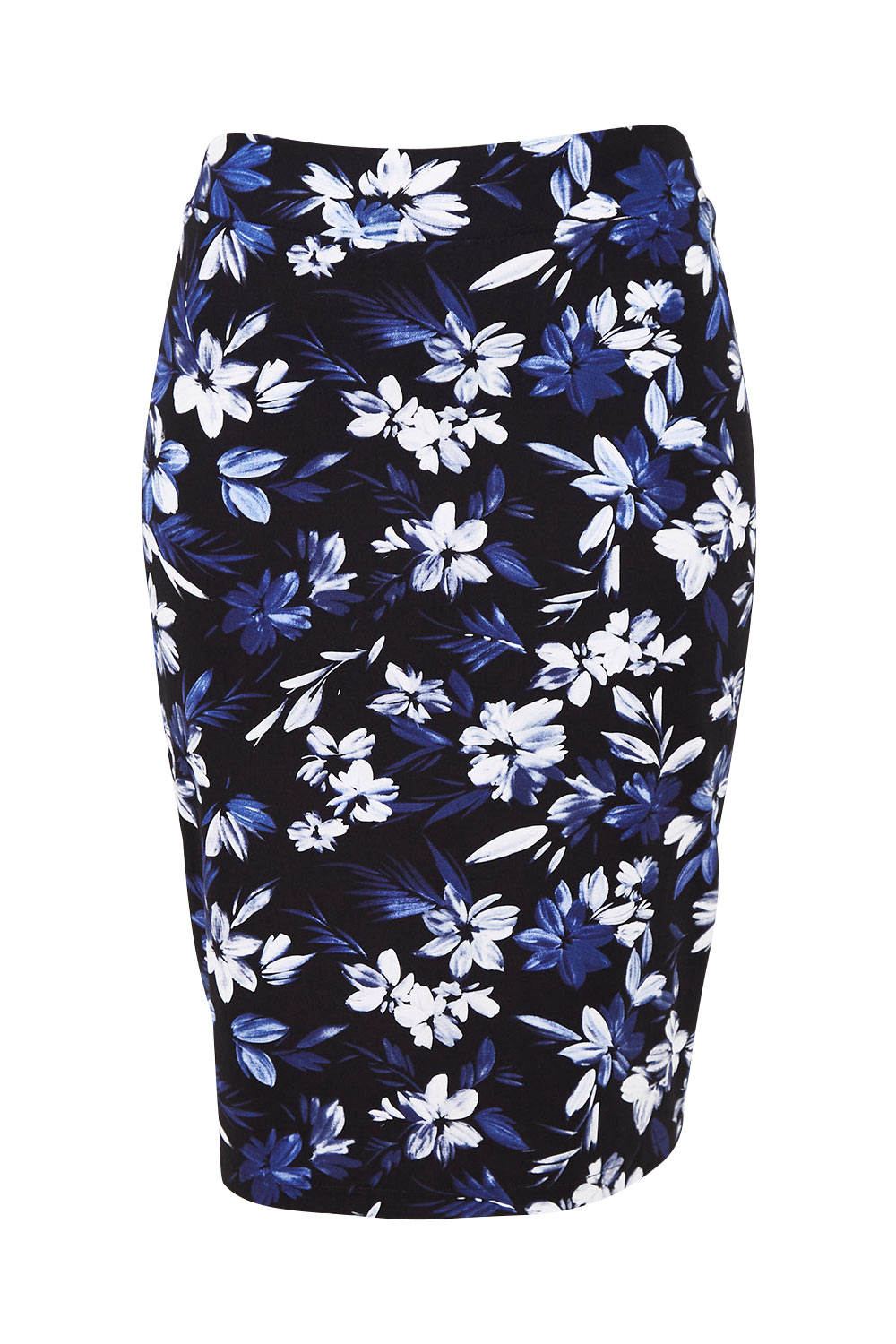 Product shot of The Tube Skirt in colour Fleur (Blue), from the front