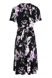 Product shot of The Printed Jersey Faux Wrap Dress in colour Pinkfloral (Black), from the back