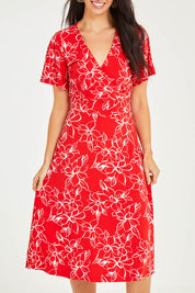 Preloved The Printed Jersey Faux Wrap Dress - Redfloral
