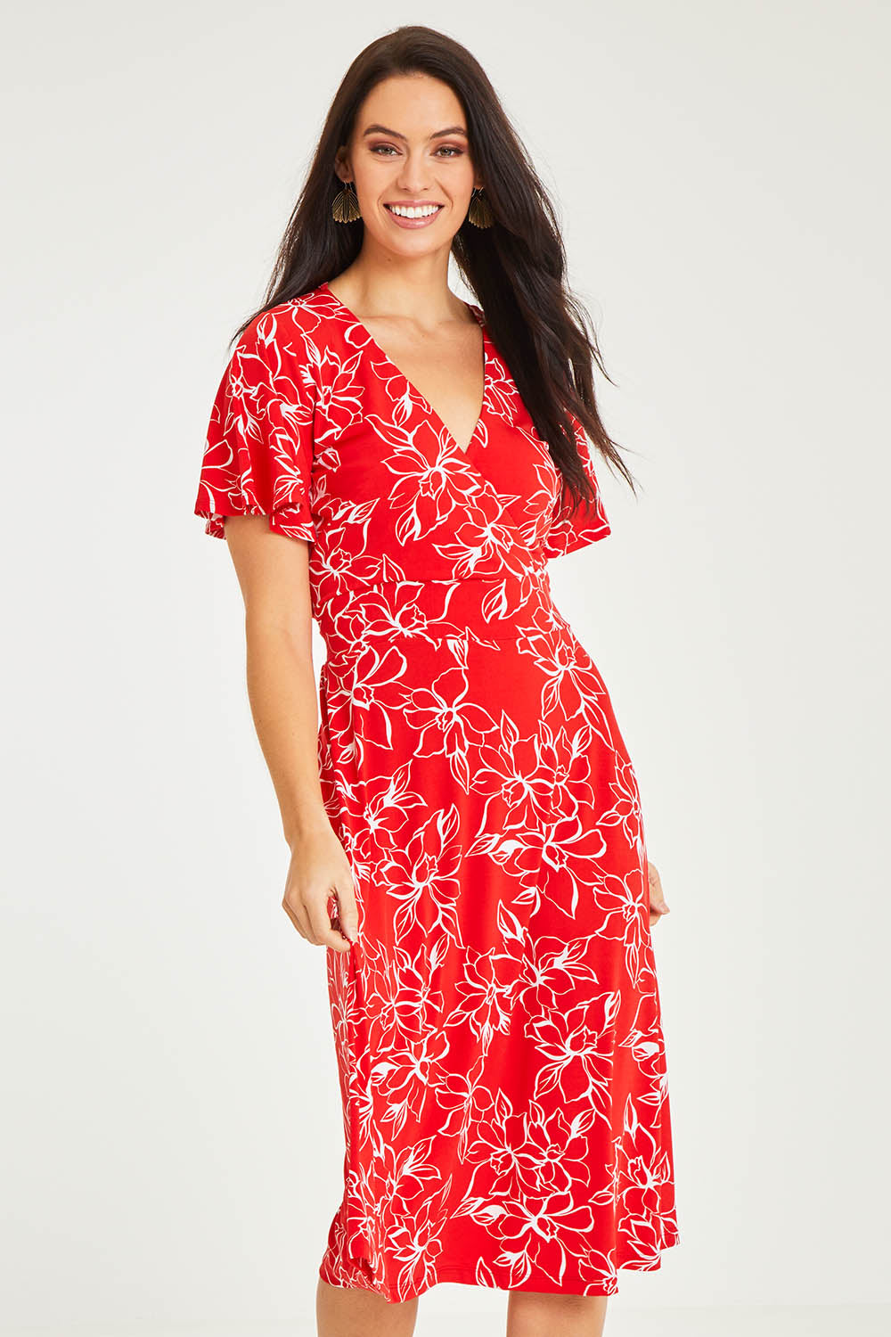 Preloved The Printed Jersey Faux Wrap Dress - Redfloral
