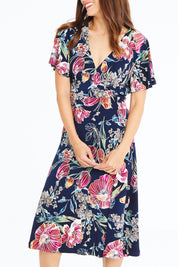 Preloved The Printed Jersey Faux Wrap Dress - Navytulip