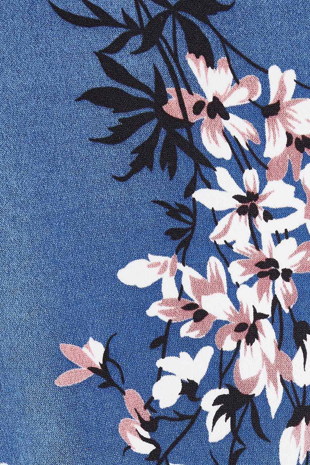 Product shot of The Printed Jersey Faux Wrap Dress in colour Blossom (Blue), detail