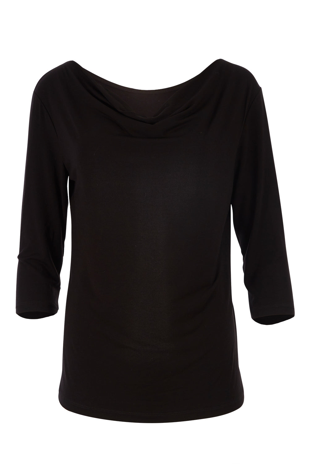 Product shot of The Reversible Cowl Neck Top in colour Black (Black), from the front