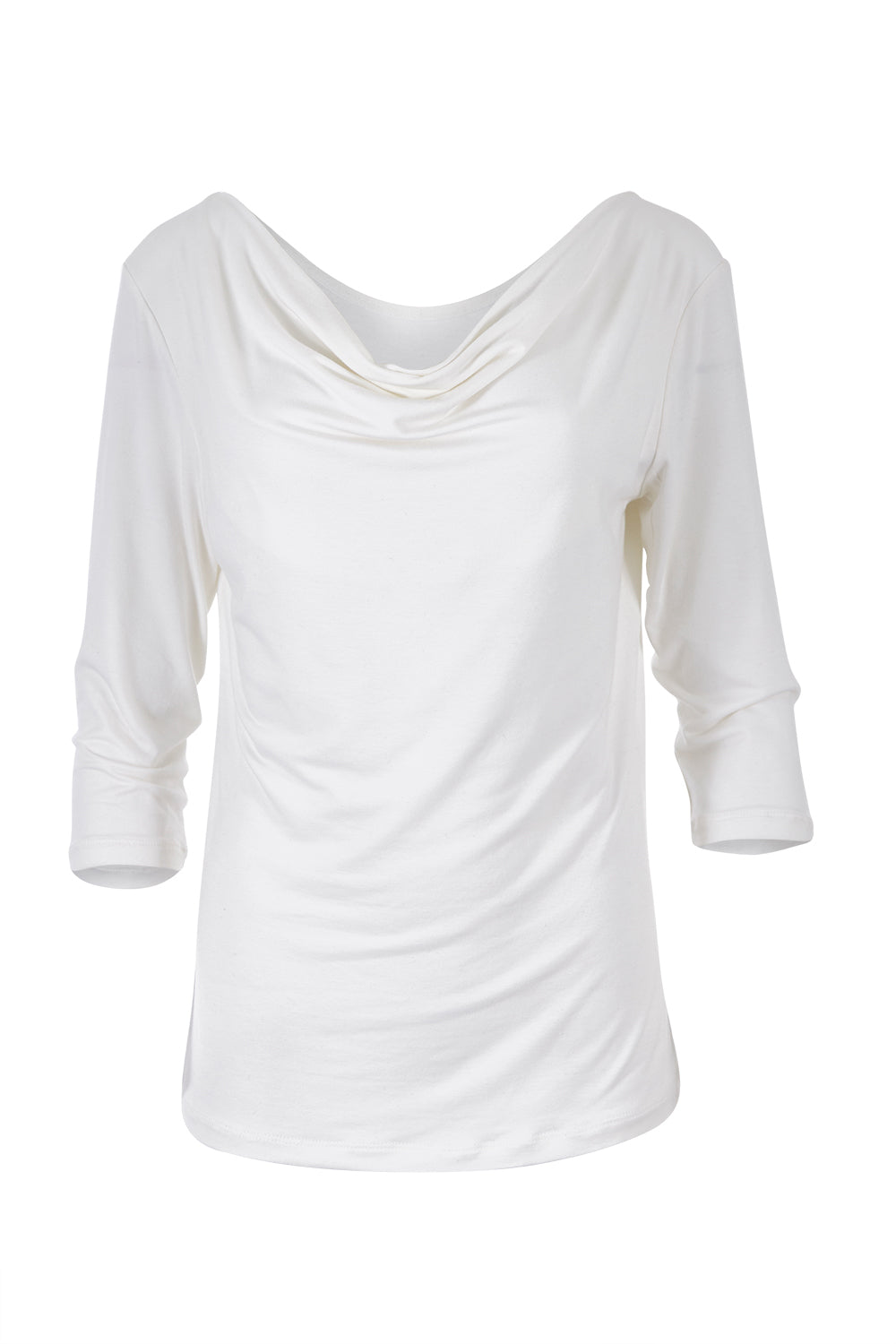 Product shot of The Reversible Cowl Neck Top in colour White (White), from the front