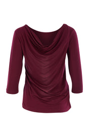 Product shot of The Reversible Cowl Neck Top in colour Plum (Purple), from the front