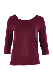 Product shot of The Reversible Cowl Neck Top in colour Plum (Purple), from the front