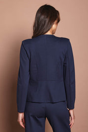Model Madeline wearing size 10 of The Ponte Adore Jacket in colour Darknavy (Blue), from the back