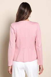 Model Madelinec wearing size 10 of the The Ponte Adore Jacket – Dustyrose in colour Dustyrose, from the back