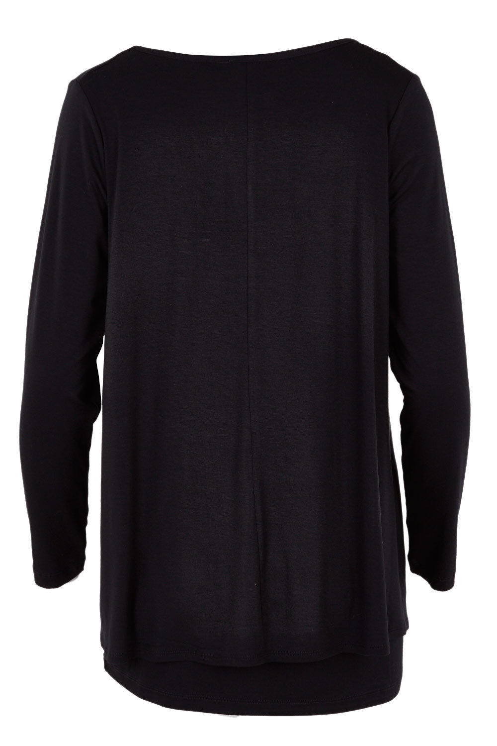 Product shot of the Belle V Neck Forgiver Tunic in colour Black (Black), from the back