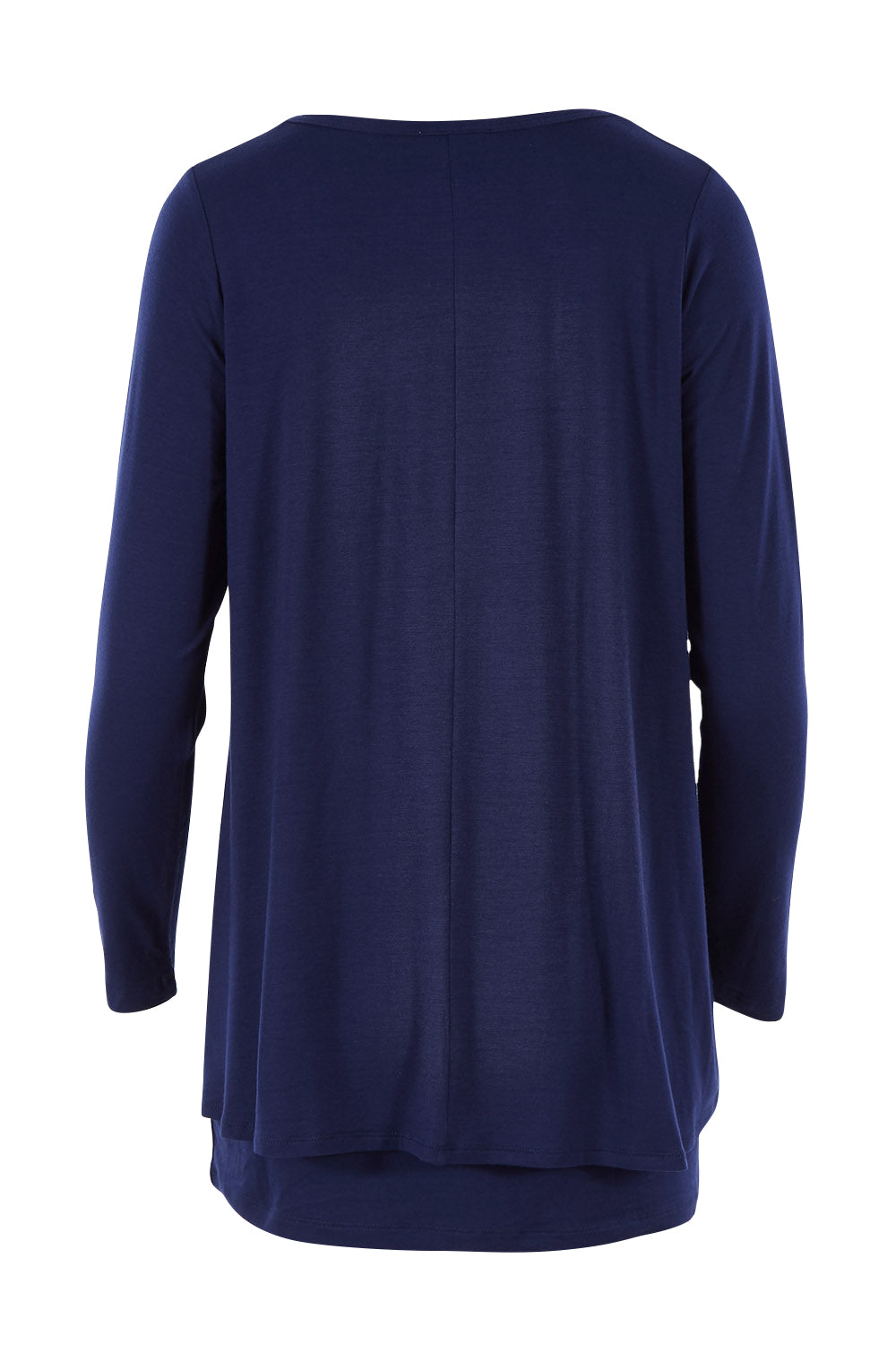 Product shot of the Belle V Neck Forgiver Tunic in colour Navy (Blue), from the back