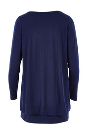 Product shot of the Belle V Neck Forgiver Tunic in colour Navy (Blue), from the back