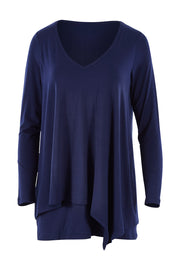 Product shot of the Belle V Neck Forgiver Tunic in colour Navy (Blue), from the front