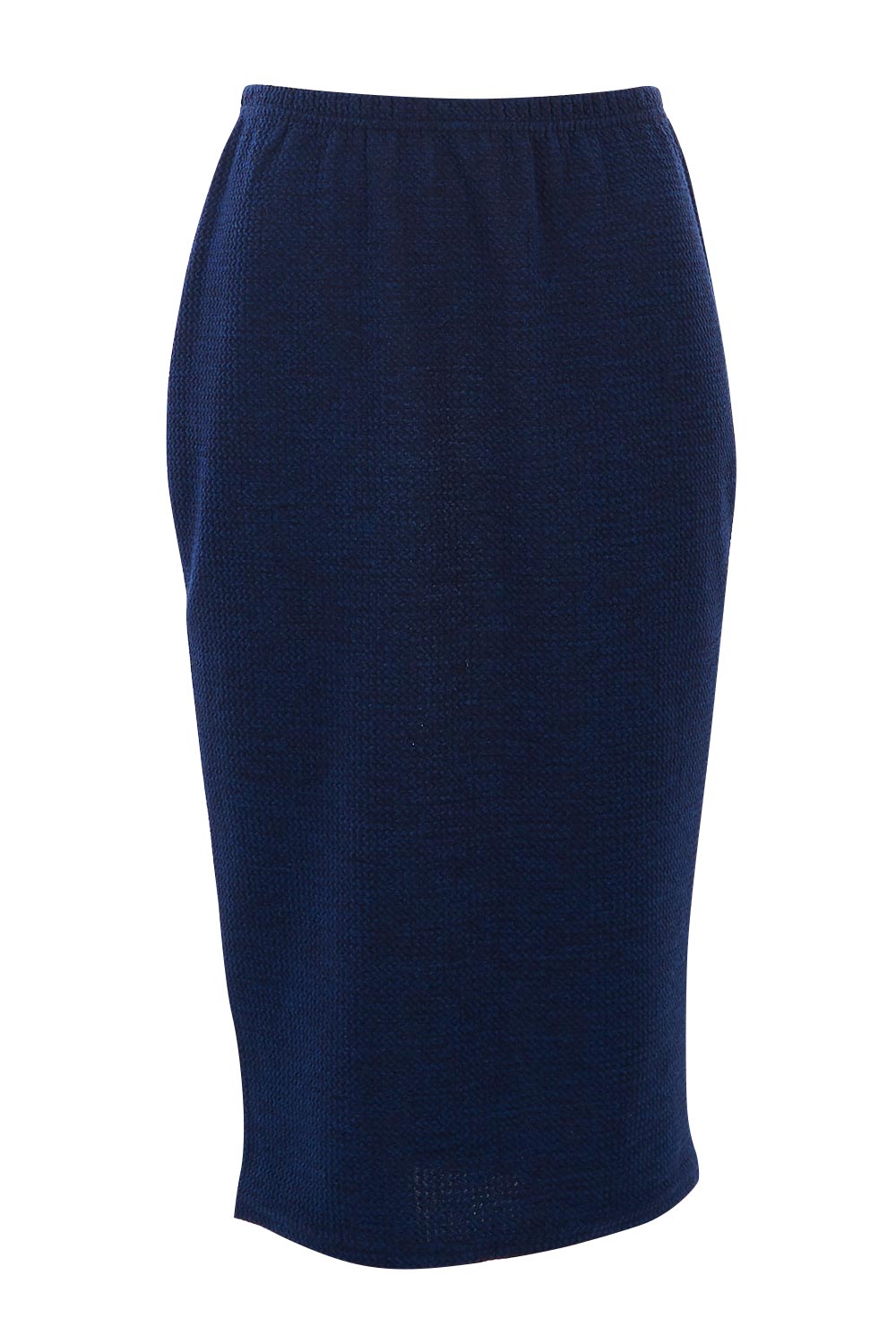 Product shot of the Belle Textured Pencil Skirt in colour Navy (Blue), from the front