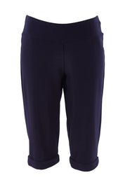 Product shot of the Belle Knee Short in colour Navy (Blue), from the front