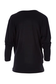 Product shot of the Belle Drape Tee in colour Black (Black), from the back