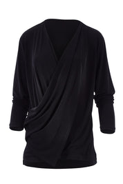 Product shot of the Belle Drape Tee in colour Black (Black), from the front