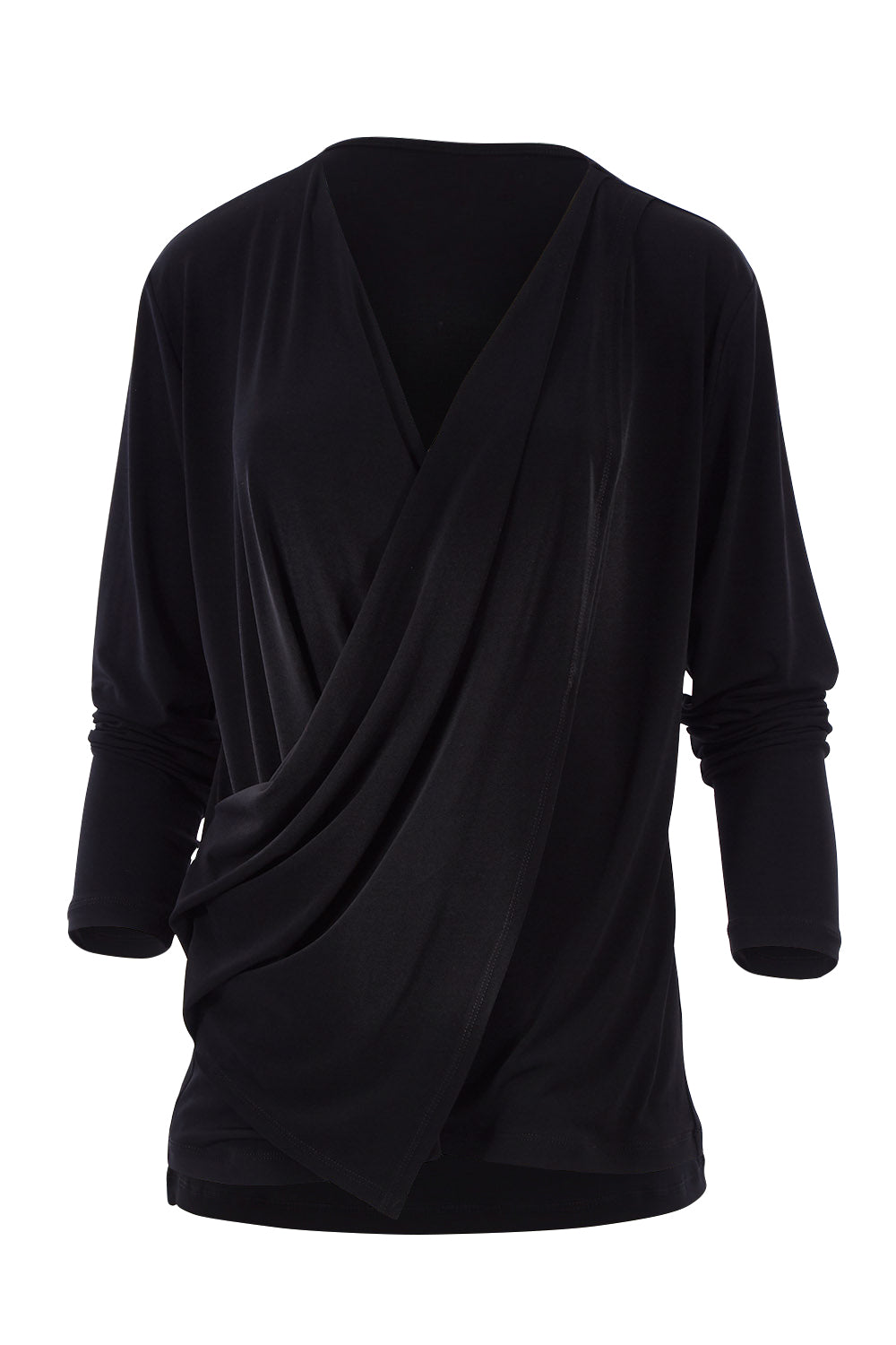 Product shot of the Belle Drape Tee in colour Black (Black), from the front