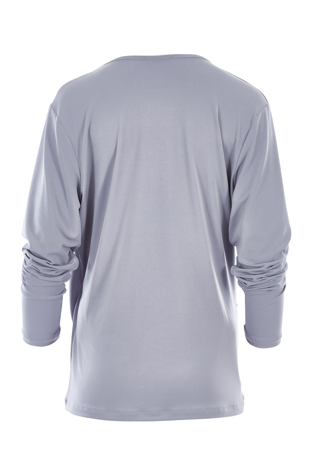 Product shot of the Belle Drape Tee in colour Sliver (Grey), from the back
