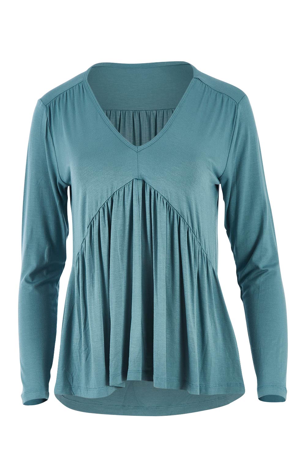 Product shot of the Belle Ls Free Fall Tee in colour Greenland (Green), from the front