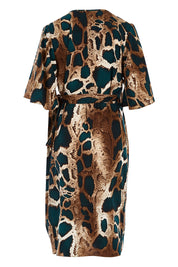 Product shot of the Belle Python Kimono Print Dress in colour Pythprt (Black), from the back