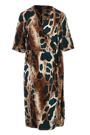 Product shot of the Belle Python Kimono Print Dress in colour Pythprt (Black), from the front