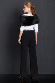 A model wearing size 12 of the Belle Suit Pants in colour Black (Black), from the front, showing the whole outfit