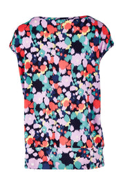 Product shot of the Belle Printed Knit Square Neck Top in colour Vibrant (Blue), from the back