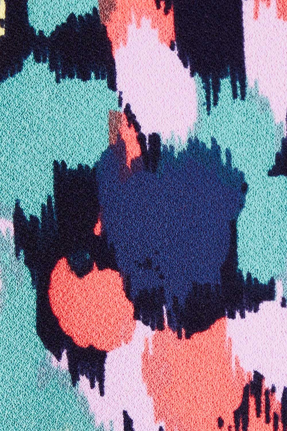 Product shot of the Belle Printed Knit Square Neck Top in colour Vibrant (Blue), detail